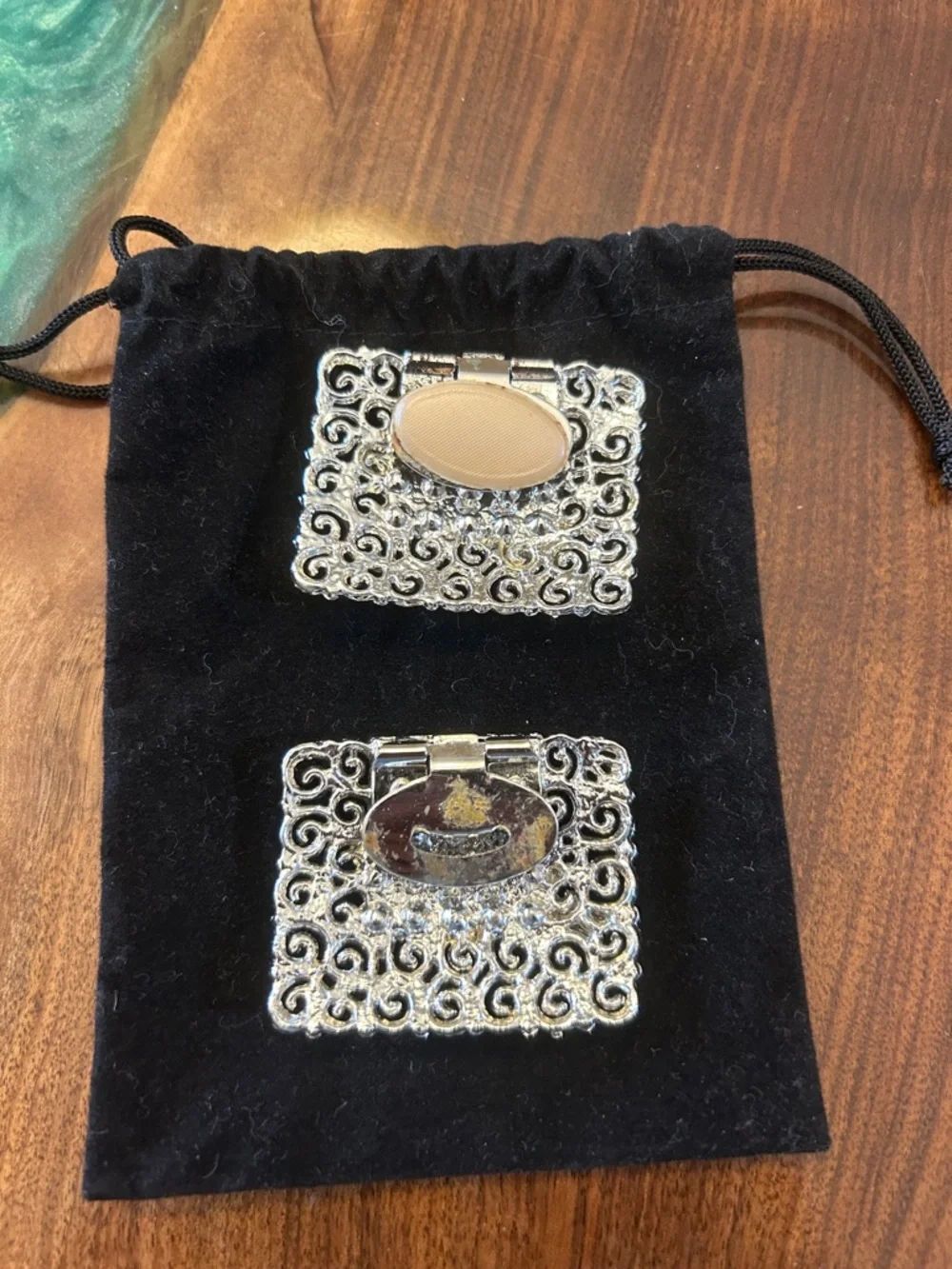 Tip Toe vintage, rectangular, silver filigree shoe clips clear rhinestones, - Picture 9 of 10